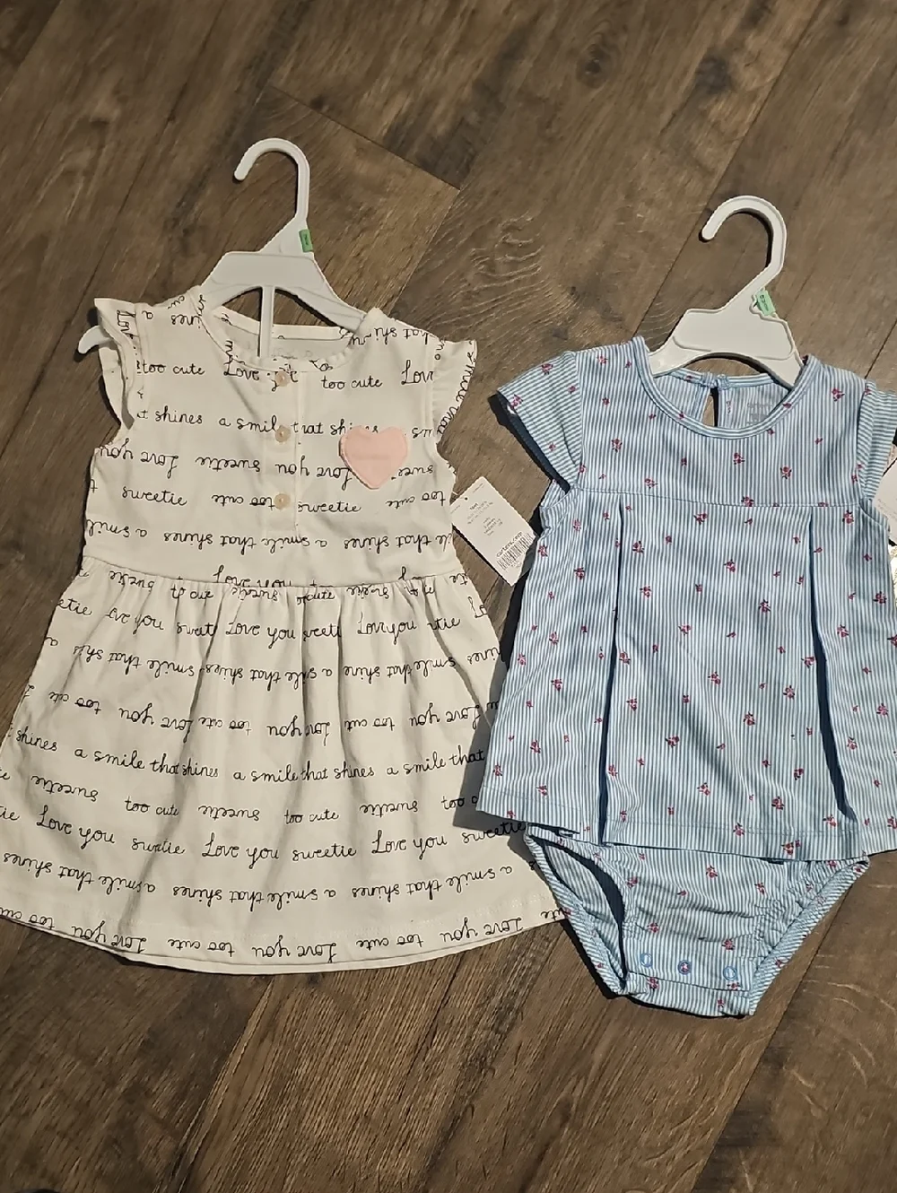 NWT 2 Carter's Dresses Ispirational Heart Blue Striped Romper Floral 18 Months